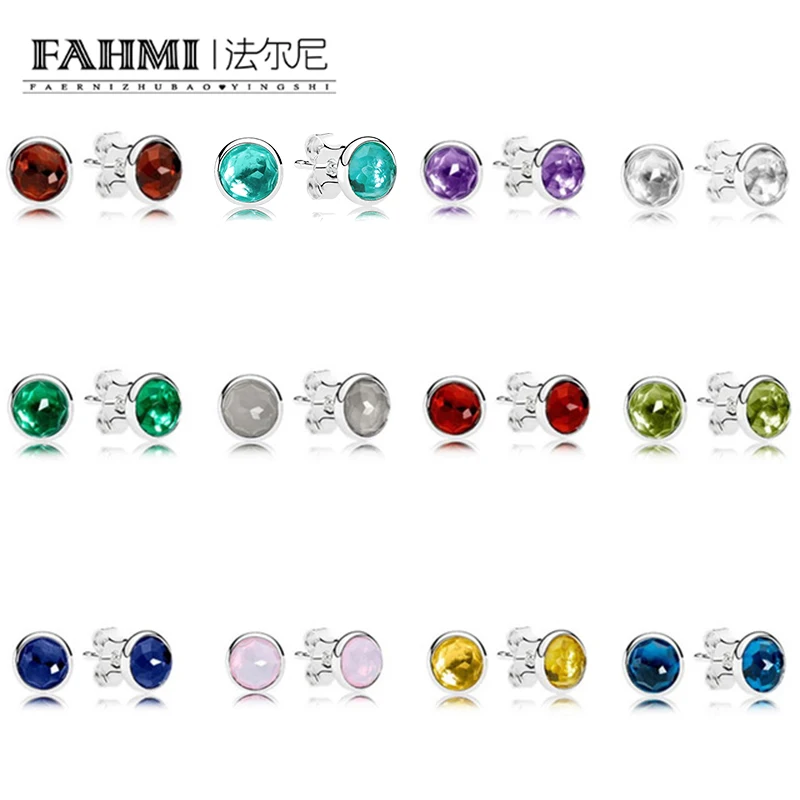 

FAHMI High Quality Women 925 Sterling Silver Earrings Women Wedding Jewelry Gift Crystal Diy Ear Studs 12 colors are available