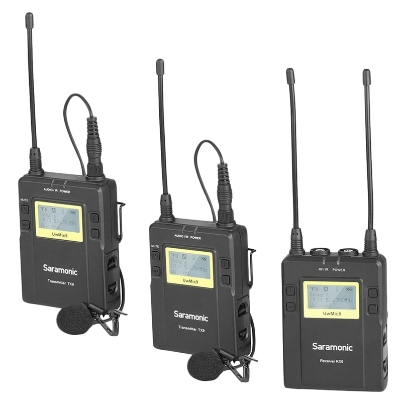 

AABB-Saramonic Uwmic9 96-Channel Uhf Wireless Lavalier Microphone System Two Transmitters and One Receiver for Dslr and Camcorde