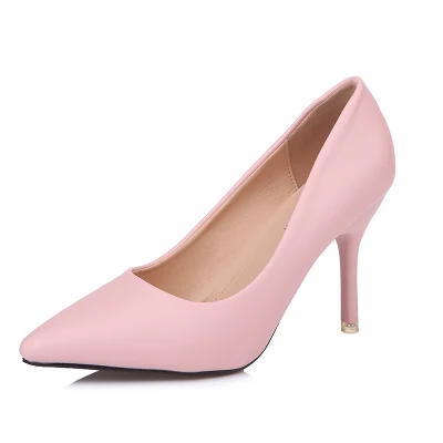 pink 7 cm Простые женские туфли на высоком каблуке с закрытым носком офисные туфли-лодочки для вечеринок тонкие туфли больших и маленьких размеров 32,33 42 - Цвет: pink 7 cm
