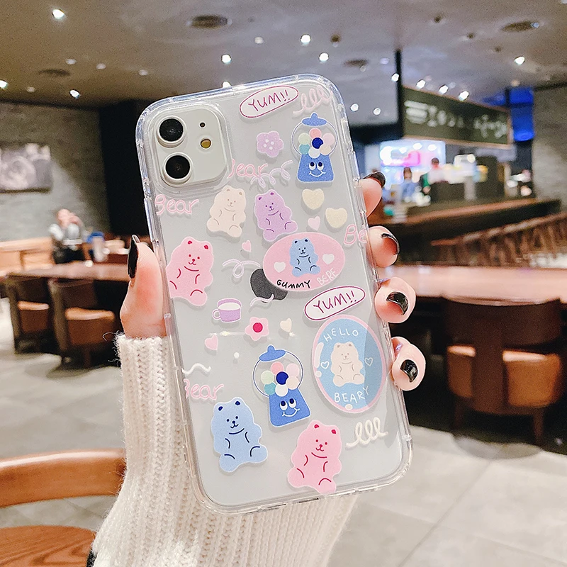 Милый чехол для телефона с мультяшным медведем для iPhone 11Pro Max 6 6s 7 8 Plus X Xs Max Xr 11 Pro высококачественный мягкий прозрачный чехол Fundas Capa