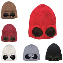 Alien Invasion Unisex Wool Knitted Goggles Beanie Thermal Fluffy Warm Cap Heat Keeper Ear Protector With Goggles Lens