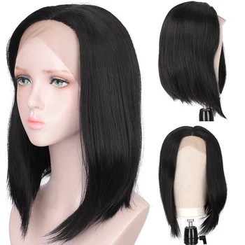 

Allaosify Black Color Short Straight Synthetic Hair Wigs Lace Front Wig Short Bob Lace Front Wigs High temperature resistance