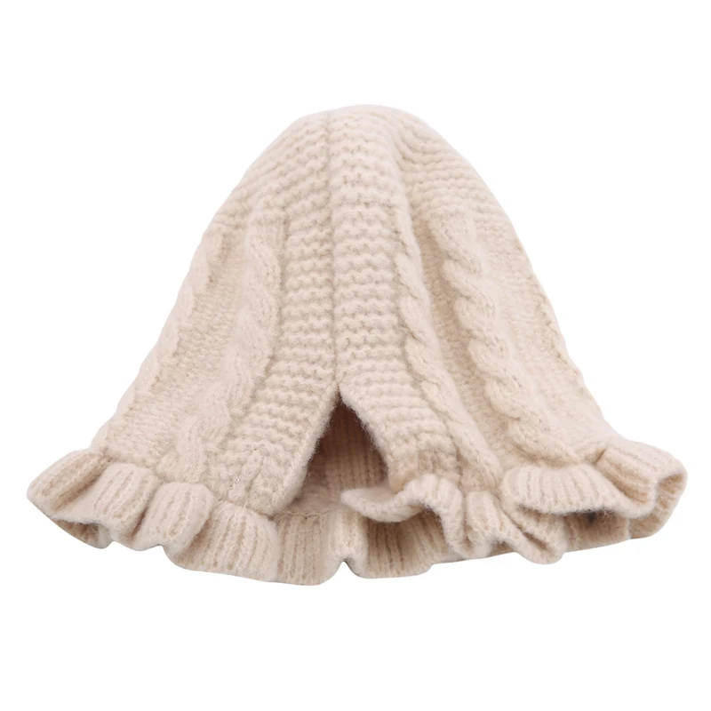beige Новая однотонная шерстяная шапочка, вязаные теплые мягкие трендовые зимние шапки, простые корейские Стильные повседневные Шапки, элегантные универсальные шапки - Цвет: beige