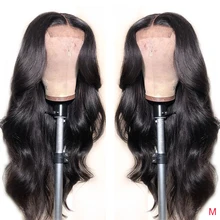 4x4 кружева Закрытие парики из натуральных волос на кружевной основе бразильские волнистые волосы парики шнурка для черный Для женщин предварительно вырезанные с волосами младенца 150% плотность волосы Remy