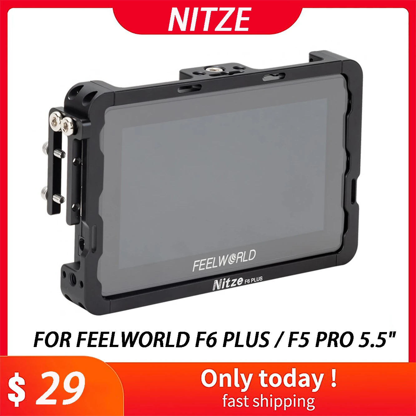 photography lighting kits Nitze Monitor Cage for Feelworld F6 Plus / F5 Pro 5.5" with HDMI Cable Clamp for Screen Monitor Rig Cable Clamp Protective cage hand grip camera strap