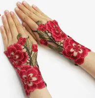 Embroidery Chinese Ethnic Glove Flower Women Dance Folk Lace Performance Vintage Handwear