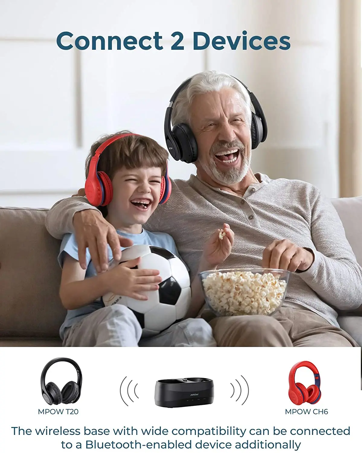 US $55.97 Mpow T20 Wireless TV Headphones with Bluetooth 50 Transmitter Charging Dock 25H Playtime Stereo Sound Headset for TV PC Tablet