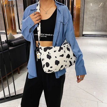 

2020 New Nylon Cow Print Duffle Bag Weekender Bag For Women Lightweight Travel Tote Bag Overnight Weekend Bag Small Shoulder Bag