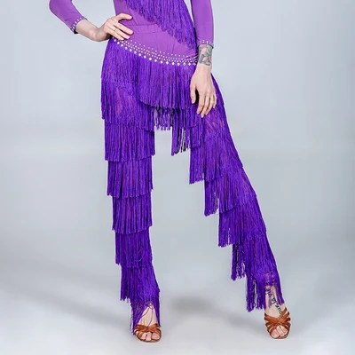 Purple Pants Костюмы для латинских танцев, рубашка или брюки или комплект, женское платье для латинских танцев, сальса, стандартные танцевальные брюки, 5 вариантов, D0717, с кисточками, стразы - Цвет: Purple Pants