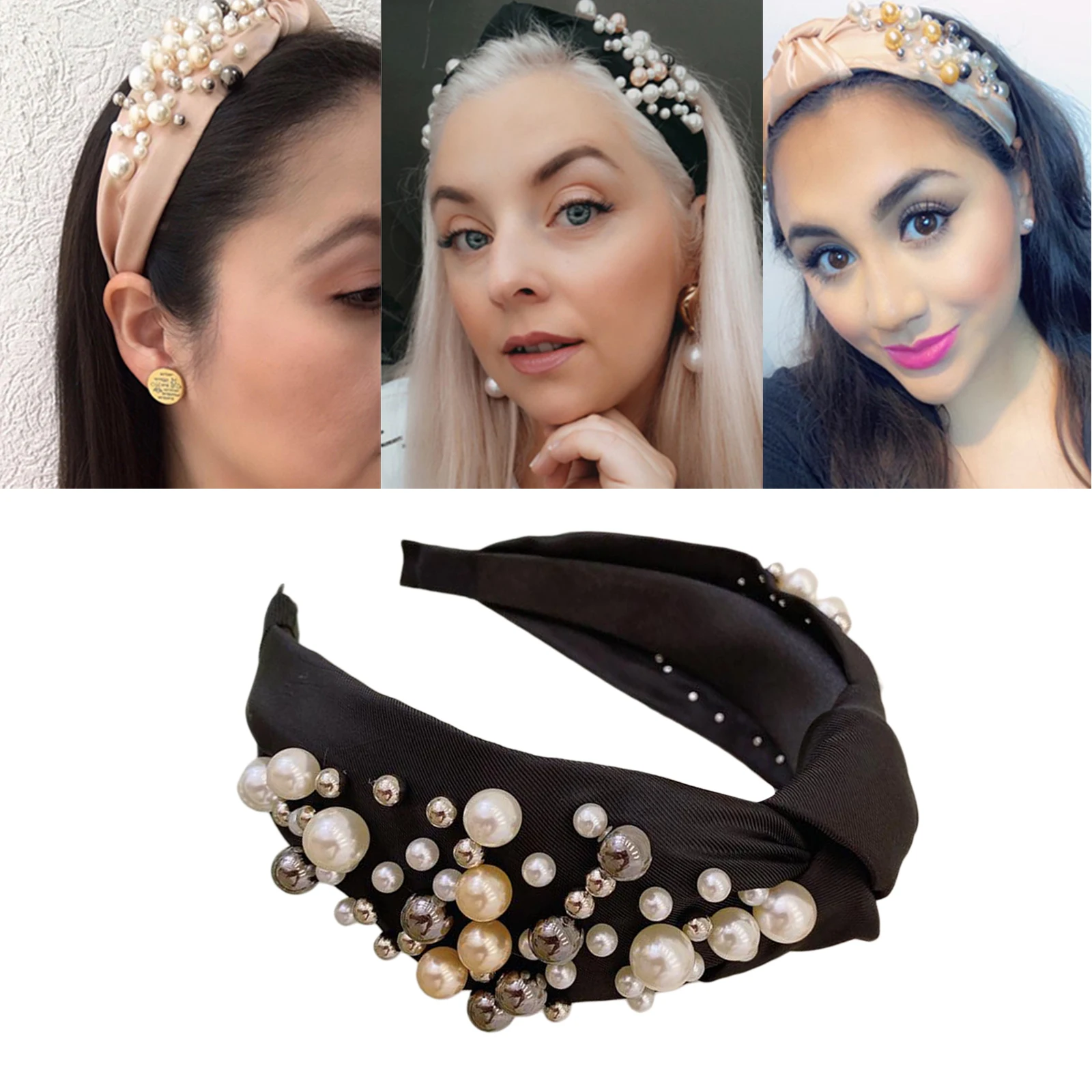 Pearl Headbands for Women Wide Knot Hairbands Turban Twist Headband Hair Hoop Fashion Hair Accessories