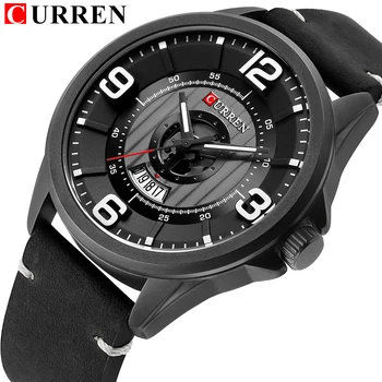 

CURREN Fashion Classic Black Business Men Watches Date Quartz Wrist Watch High Quality Leather Strap Clock erkek kol saati