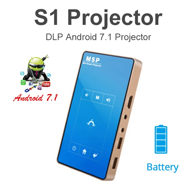 

Smart S1 Mini DLP Projector phone connected HD dlp portable mini smart 1080P micro projector 2.4G 5G Dual WIFI Smart Projector