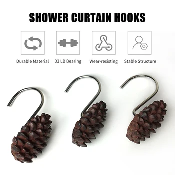 

Hot 12pcs/pack Shower Curtain Hooks Pinecone Resin Decorative Bath Curtains Hooks Rings Bathroom Curtains Hooks Curtain Accessor