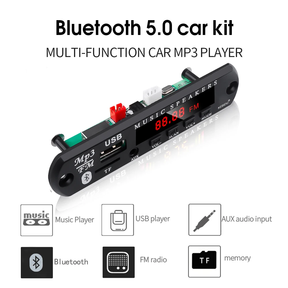 kebidu Bluetooth5.0 MP3 WMA WAV Decoder Board 9V 12V Wireless Audio Module Newest USB TF FM Radio For Car accessories