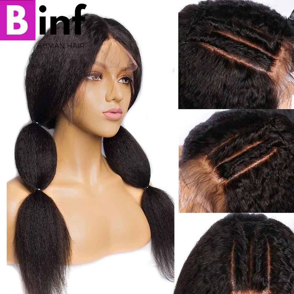 Kinky Straight Wig 13x4 Lace Front Human Hair Wig Pre Plucked With Baby Hair Human Hair Wigs Remy Yaki Lace Front Wig Color 1B