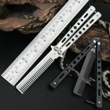 Foldable Comb Stainless Steel Practice Training Butterfly Comb Beard Mustache Salon Hair Styling Tool Beginner Butterfly Knife