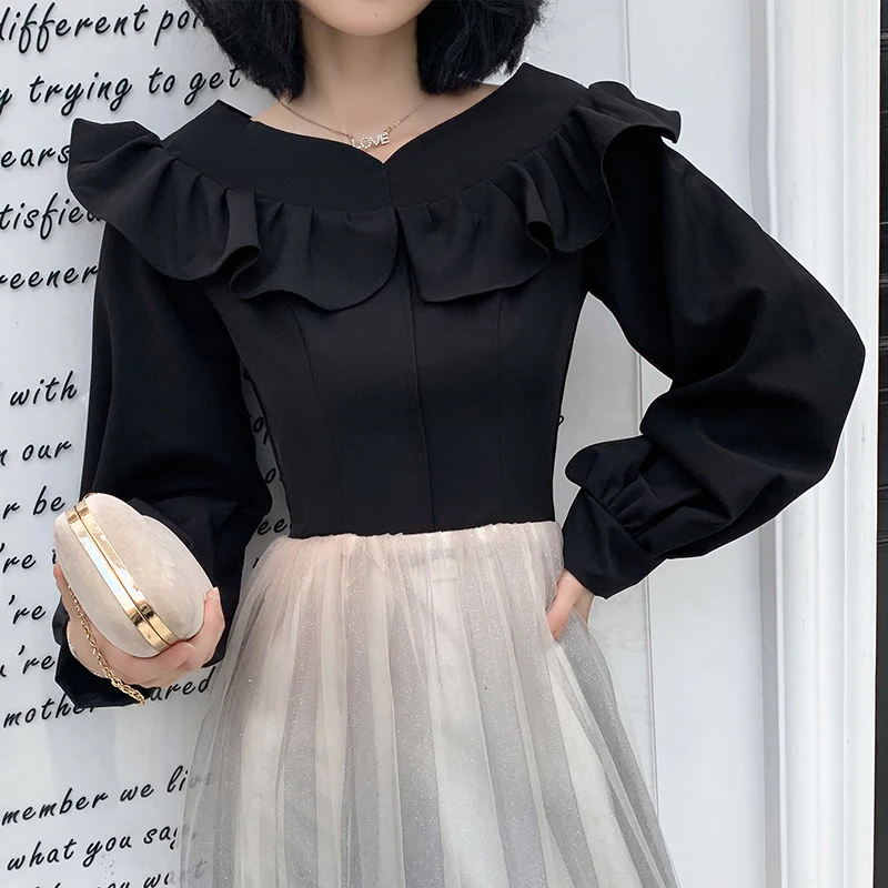 Женское платье большого размера, Qipao, сексуальное, рукав-фонарик, а-силуэт, Сетчатое, вечерние, платье для выпускного вечера, Осень-зима, новинка, черное, длинное, Cheongsam Vestidos Defesta