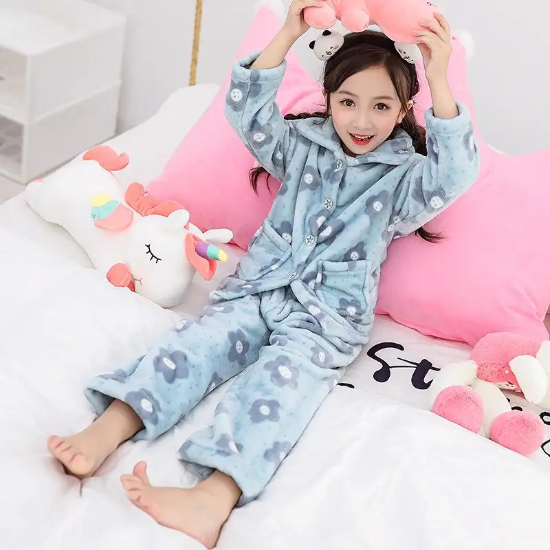 Christmas Pajamas Sets Winter Girls Clothes Flower Sleepwear Fo Teenage Flannel Pyjamas Kids Toddler Baby Pijamas 3-12 Years Old
