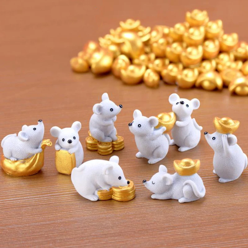 8pcs/set Figurines Miniatures Rich Rat Mouse Resin bonsai Animals home decoration accessories Crafts figurines DIY gift | Дом и сад