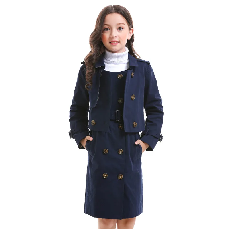 

Childrenswear Spring And Autumn Pure Cotton Double Breasted Two-Piece Set Big Boy Trench Coat