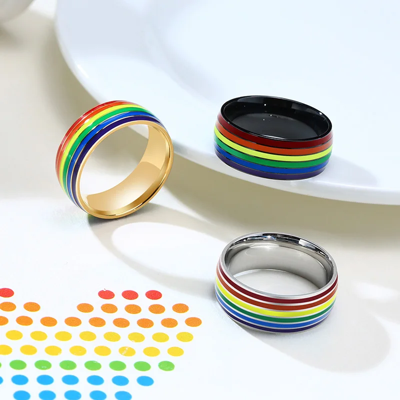 Fashion Rainbow Pride Ring Women Men Gay Lesbian LGBT Stainless Steel Friendship Jewelry finger ring stainless steel ring