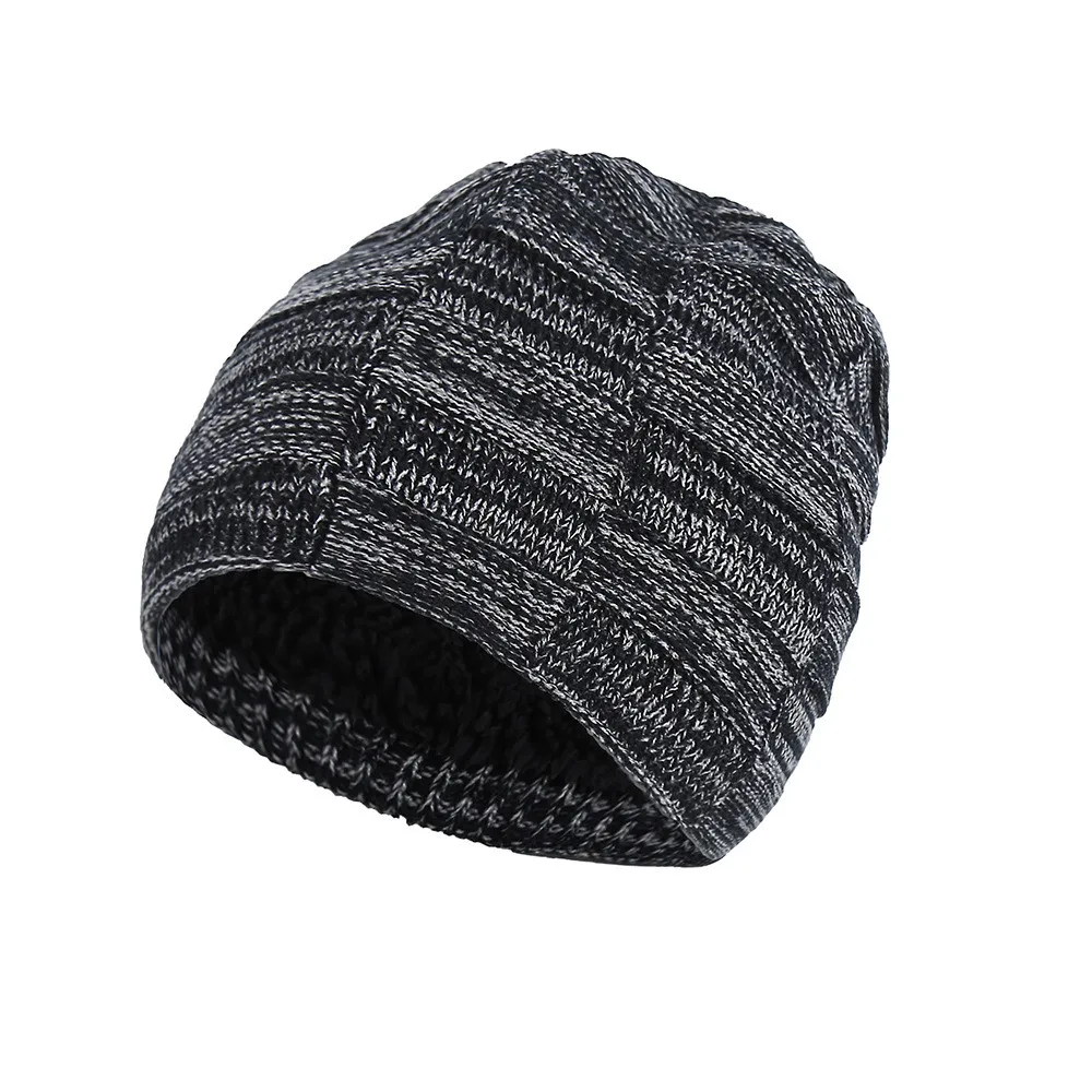 Fashion Winter Knitted Beanies For Men Double Thickening Two-color Grid Baggy Hedging Cap New Simple Wool Fur Warm Hemming | Аксессуары