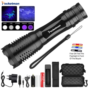 

8000lums 2 in 1 UV Flashlight LED Linternas Torch 395nm Ultraviolet Urine Detector for camping Carpet Pet Urine Catch Scorpions