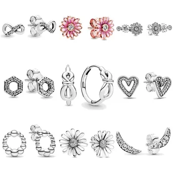 

Authentic 925 Sterling Silver Earring Pave Daisy Flower Trio Infinity Knot Bow Freehand Heart Earring For Women Fine Jewelry