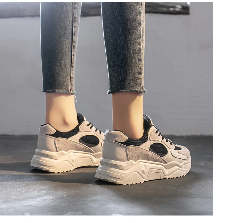 Autumn Sneakers Women's Thick Bottom Spring Round Toe Breathing Casual Female Fashion Vulcanize Shoes Chunky Platform Sports PU