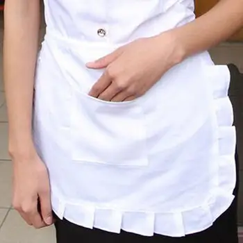 

Retro Vintage White Half Waist Woman's Apron With Pocket Pinny Frilly Waitress