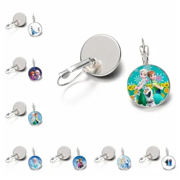

Brand Ladies Charm Jewelry earrings Crystal Cabochon Princess Elsa Anna Snow Queen Pendant earring For Girls