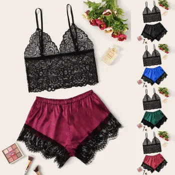 

MIARHB Women Sexy Pajamas Sets Lace Tops Pants Female Sleepwear Suits Summer Ultra Thin pyjama femme pijama para mujer 2020