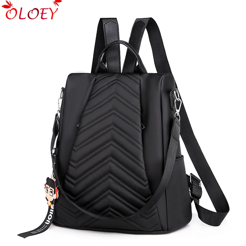 

2019 Winter Soft Pendant Black Anti-theft Backpack Designer Backpack Lady High Quality Striped Waterproof Backpack Sac A Dos