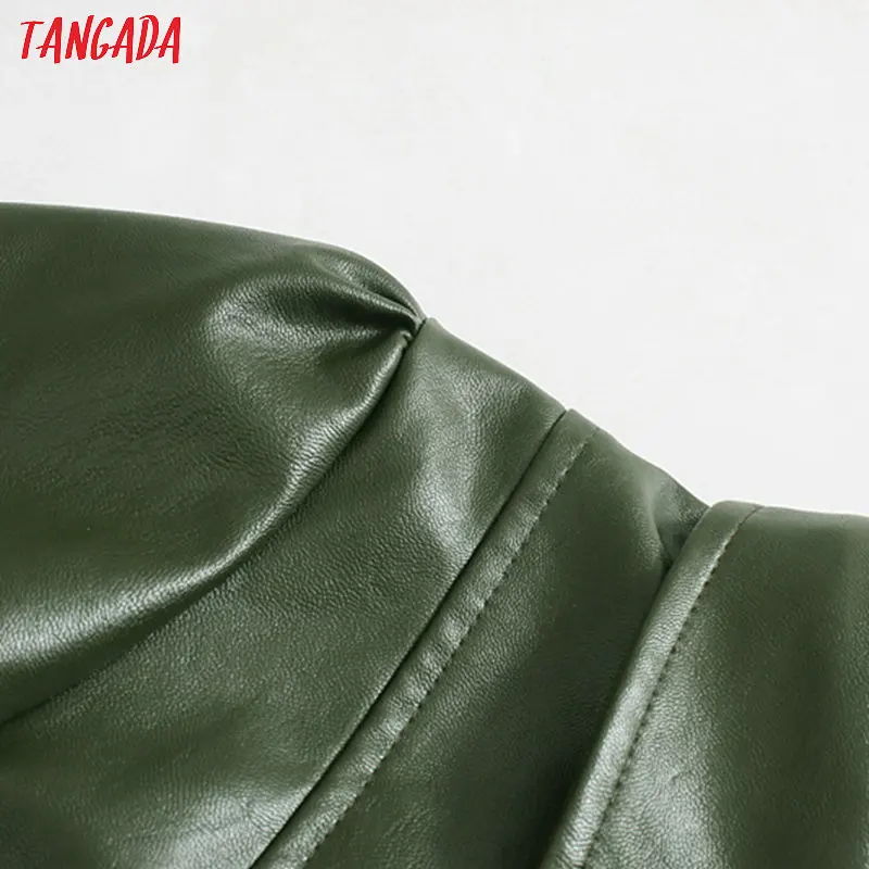Tangada, женское зеленое мини-платье из искусственной кожи, туника, рукав три четверти, Ретро стиль, элегантное женское платье-рубашка, vestido JE81
