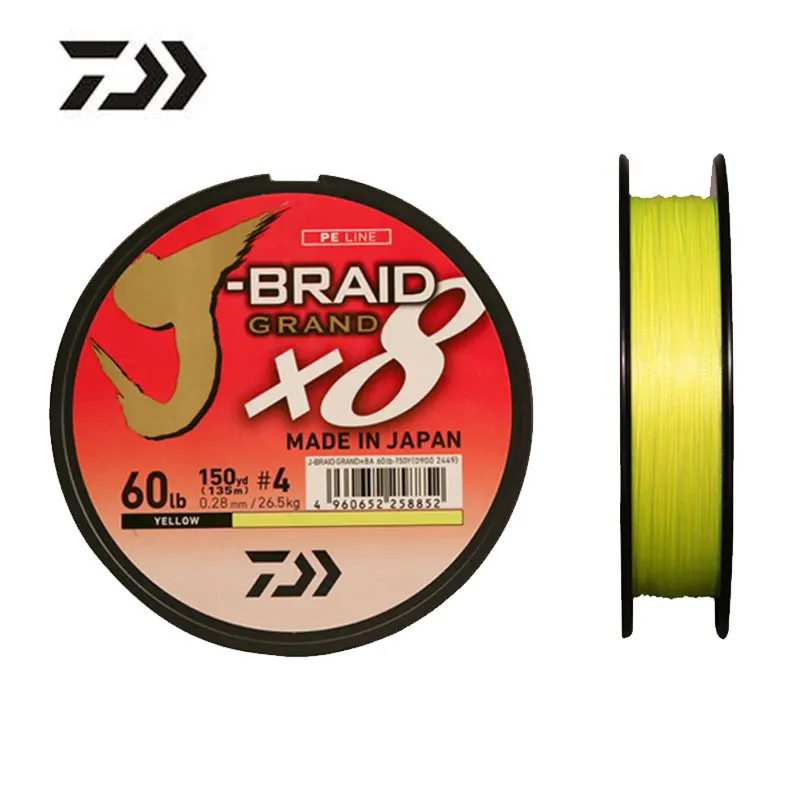 Daiwa J-BRAID желтая рыболовная леска 135 м 8 нитей в оплетке из полиэстера Леска рыболовная снасть 10 20 25 30 35LB Сделано в Японии