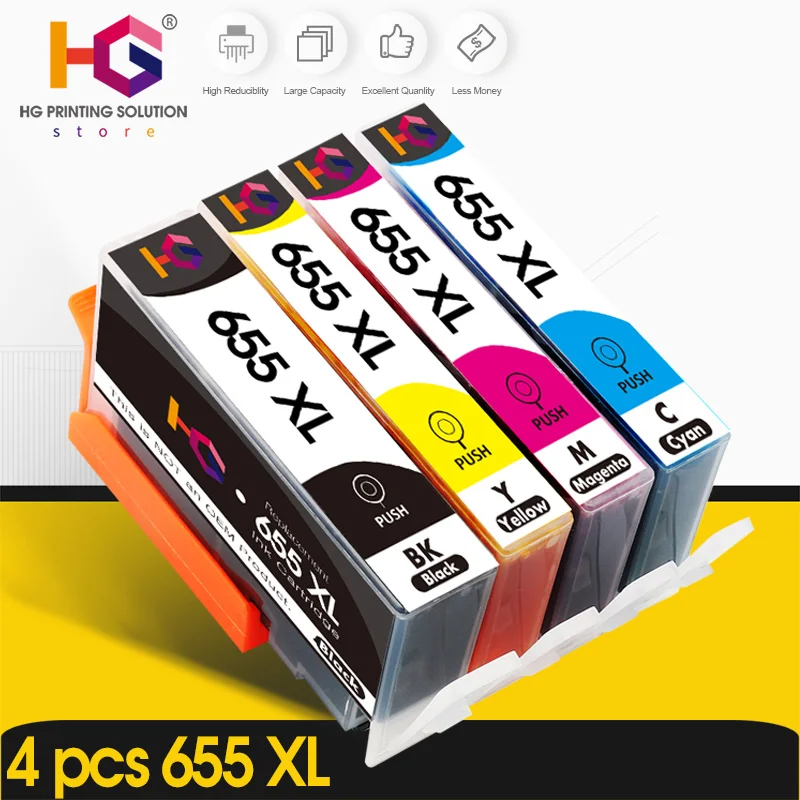 

4 pcs Compatible for HP655xl for hp 655 xl Black Ink Cartridge with chip For HP Deskjet 6520 6525 6625 printer