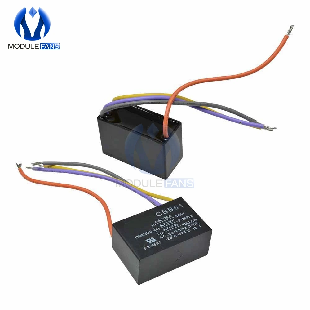 

CBB61 Start Capacitance AC Fan Capacitor 4 Wires 4.5/5/6UF Terminal Ceiling Fan Motor Running Rectangle Capacitor