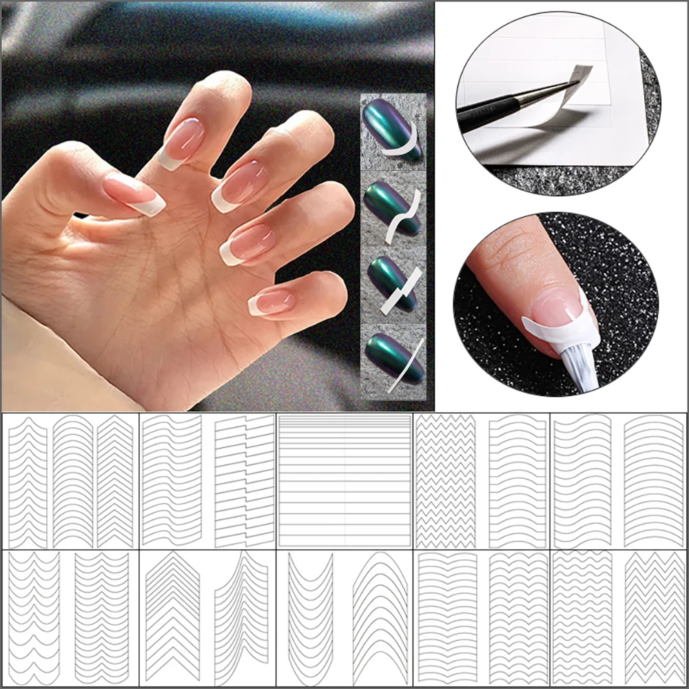 1 Sheet French Nail Art Sticker Crescent Wave Line V-shaped Polish Glue DIY Styling Manicure Tip | Красота и здоровье