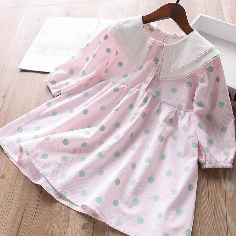 Весна г.; платье в горошек с длинными рукавами и двумя лацканами для девочек