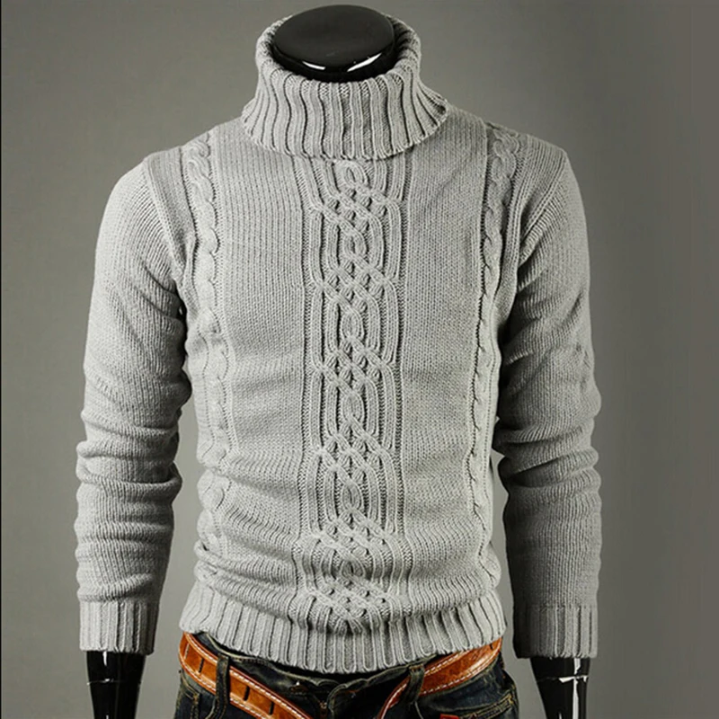 Best Price New fashion brand Slim Men's Knit Lapel Long Sleeve Turtleneck Turtleneck Solid Color Regular Sweater for Men Winter High Neck