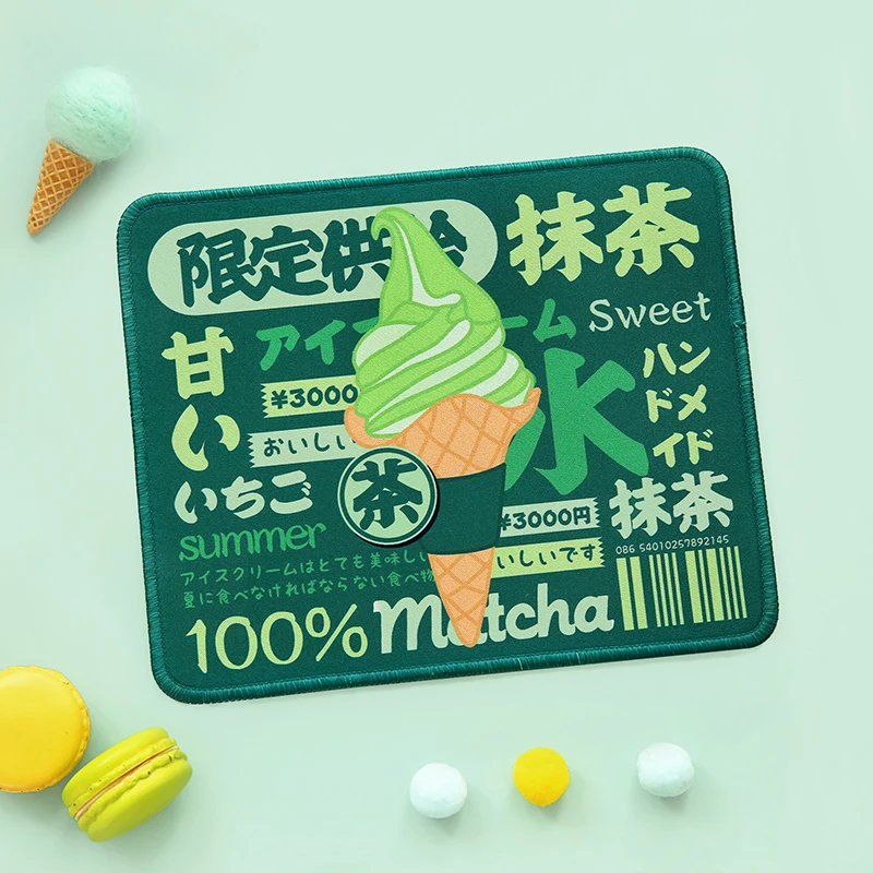 

2020 New Arrive Creative Cartoon Cute Mouse Pad Thickened Edge Matcha Ice Cream Literary Desktop Mouse Pad Decoration Supplies