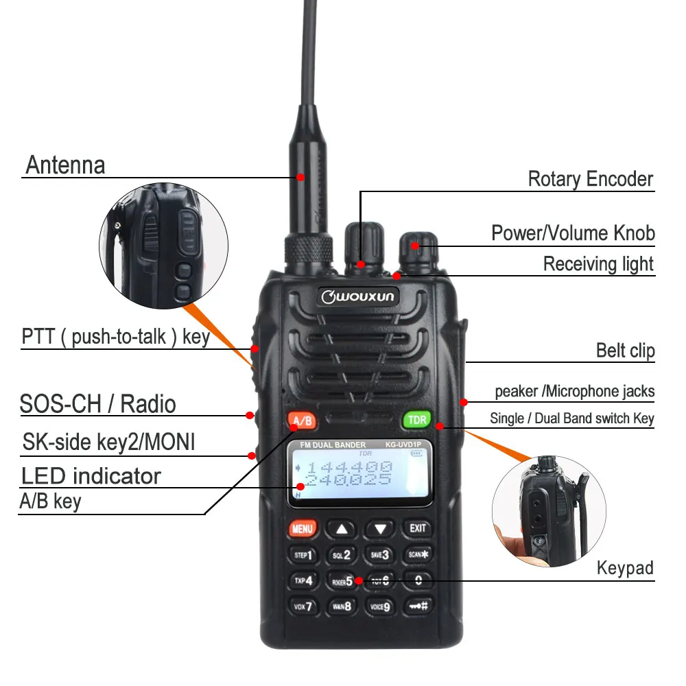 Wouxun Walkie Talkie KG-UVD1P Dual Band FM Portable Two Way Radio 136.000-174.995MHz & 216.000-260.995MHz walkie talkie set