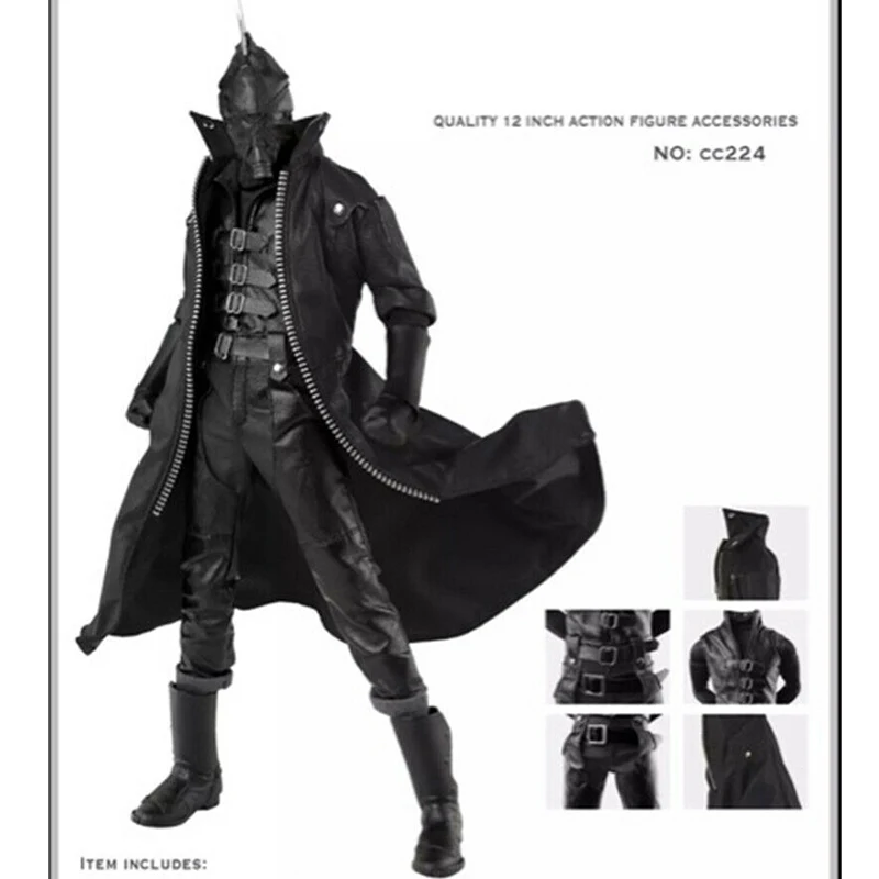 

IN STOCK 1/6 Male Black Leather Overcoat Windbreaker Clothing Suits Model CC224 Fit 12 Inch Doll