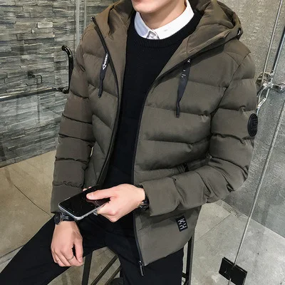 Brown Hooded 8983 Куртка мужская хлопковая стеганая одежда зимняя стильная новая стильная куртка Толстая Корейская Стильная приталенная короткая куртка - Цвет: Brown Hooded 8983