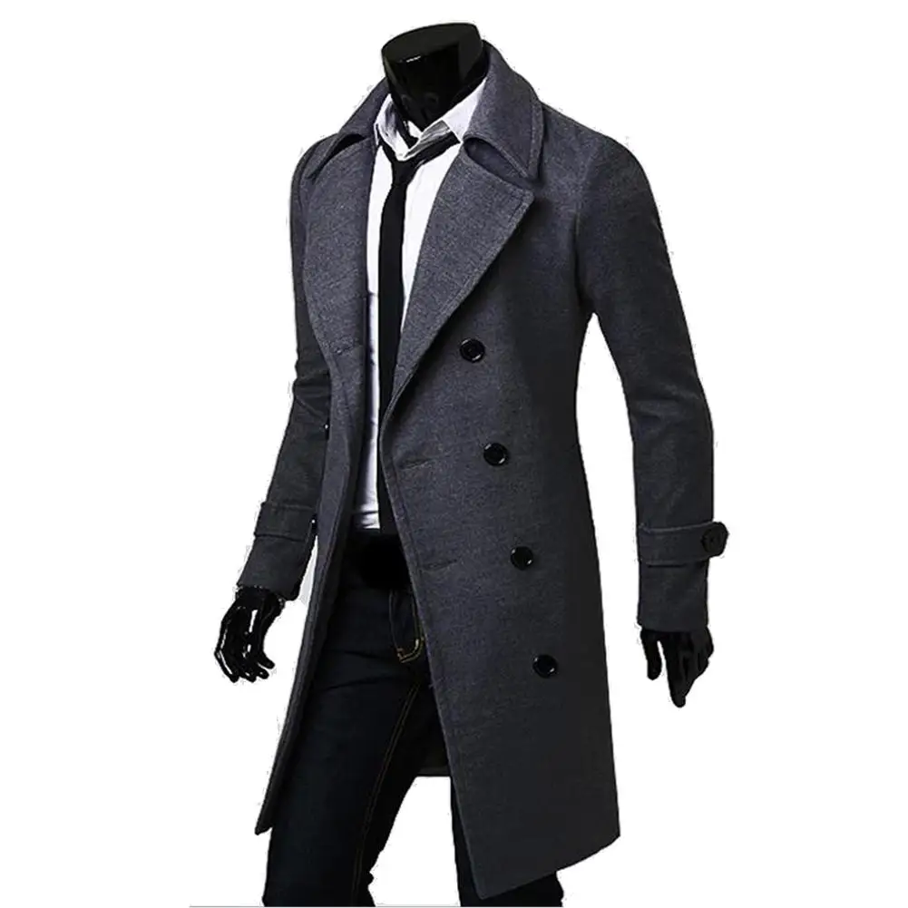 ZACOO, мужской шерстяной Тренч с лацканами, пальто, v-образный вырез, двубортный, тонкий, Повседневный, средней длины, пальто