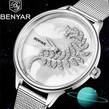 

BENYAR Casual Business Fashion Brand Waterproof Watch Women Stainless Steel Quartz Luxury Full White Ladies Watches Reloj Mujer