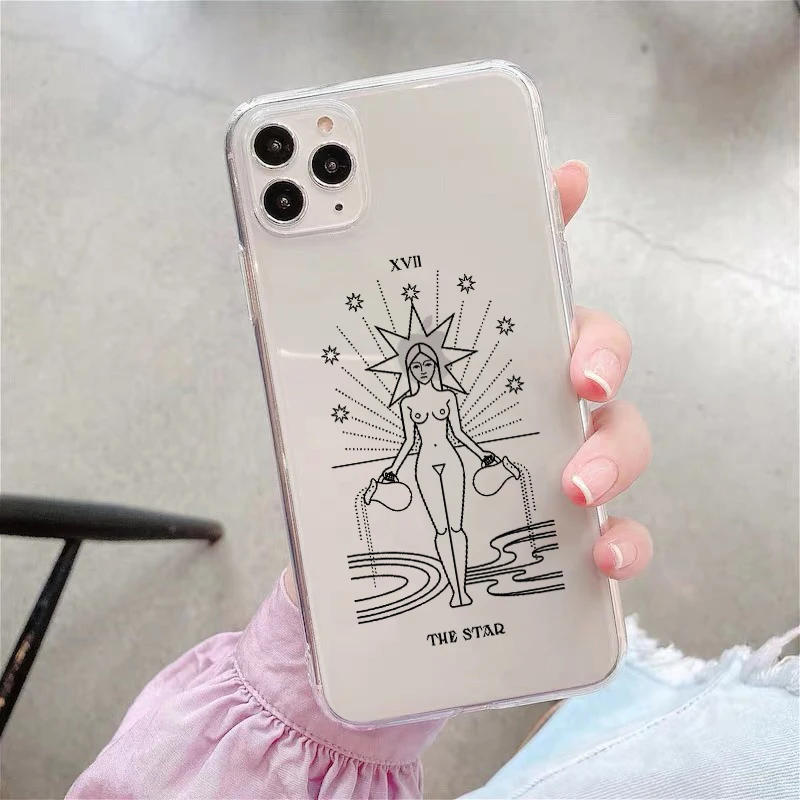 The Star Death Tarot Mystery totem Transparent Phone Case For iphone 8 7 Plus SE 2 12 11 13 pro max X XS MAX XR Clear TPU Cover iphone 13 pro max cover