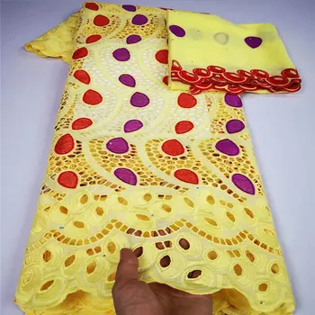 

Latest Yellow nigerian french swiss voile lace in switzerland 2020 high quality african 100%cotton lace fabric for woman Party
