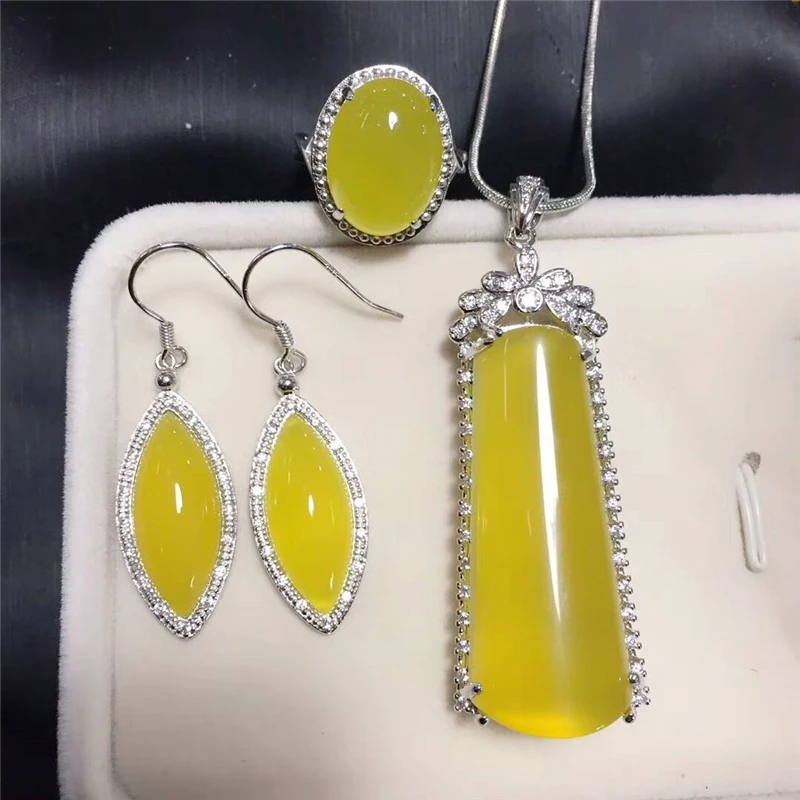 LETSFUN Fine Jewelry 925 Серебряный инкрустированный натуральный нефрит драгоценный камень кулон ожерелье кольцо браслет набор несколько стилей подарки