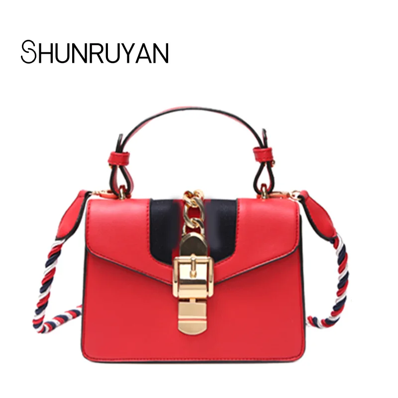 SHUNRUYAN Новая повседневная женская сумка конфетного цвета с голубым красным белым стильная маленькая квадратная сумка через плечо вечерние сумки через плечо